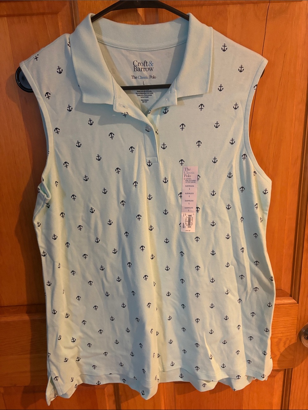 croft & barrow Light Aqua Sleeveless Polo Tank with Navy Anchor Print